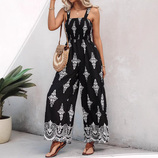 Damen Weitbeiniger Jumpsuit mit elastischem Oberteil und praktischen Taschen EB