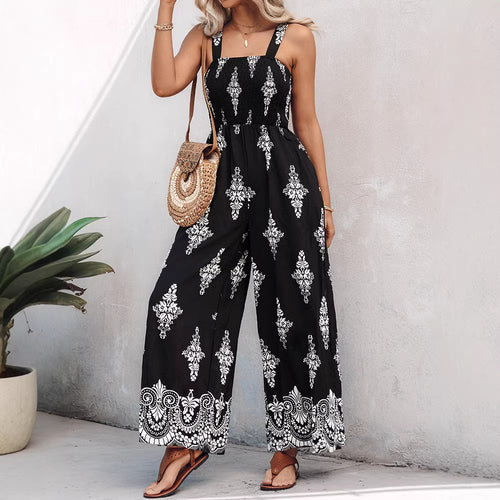 Damen Weitbeiniger Jumpsuit mit elastischem Oberteil und praktischen Taschen EB