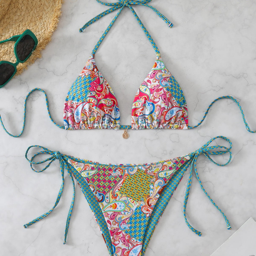 Damen Bikini-Set mit verstellbaren Trägern und buntem Muster EB