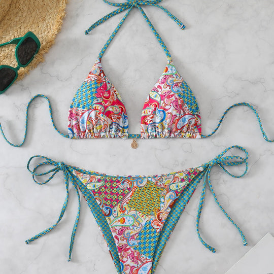 Damen Bikini-Set mit verstellbaren Trägern und buntem Muster EB