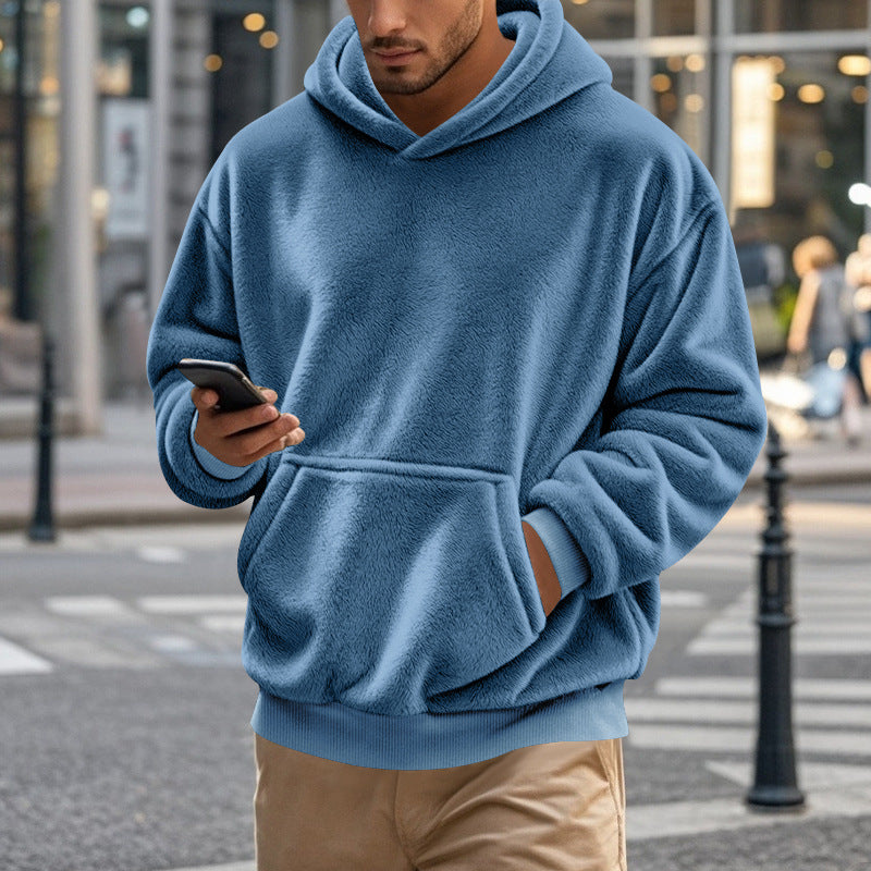 Herren nan kuscheliger Oversize-Fleece-Hoodie mit Kängurutasche und geripptem Saum EB