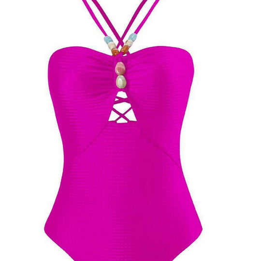 Damen Badeanzug mit elegantem Wickelrock und modischen Schmuckdetails EB