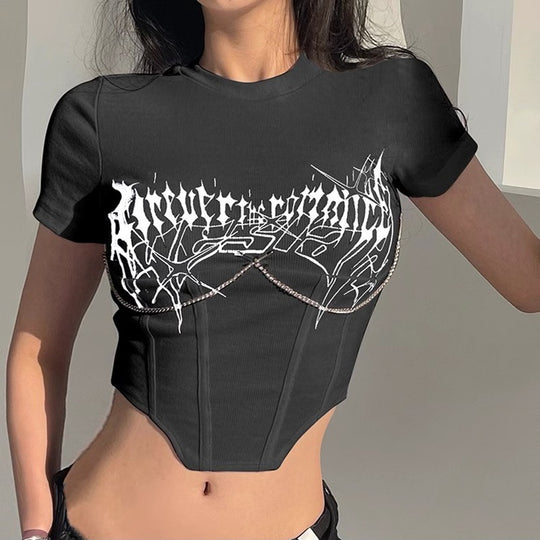 Damen Cropped Top mit künstlerischem Druck und figurbetontem Schnitt EB