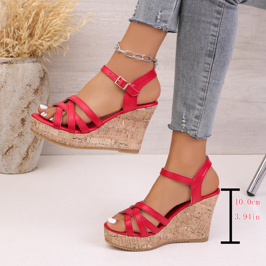 Damen Wedge-Sandalen mit modischem Riemen-Design und komfortabler Korksohle EB