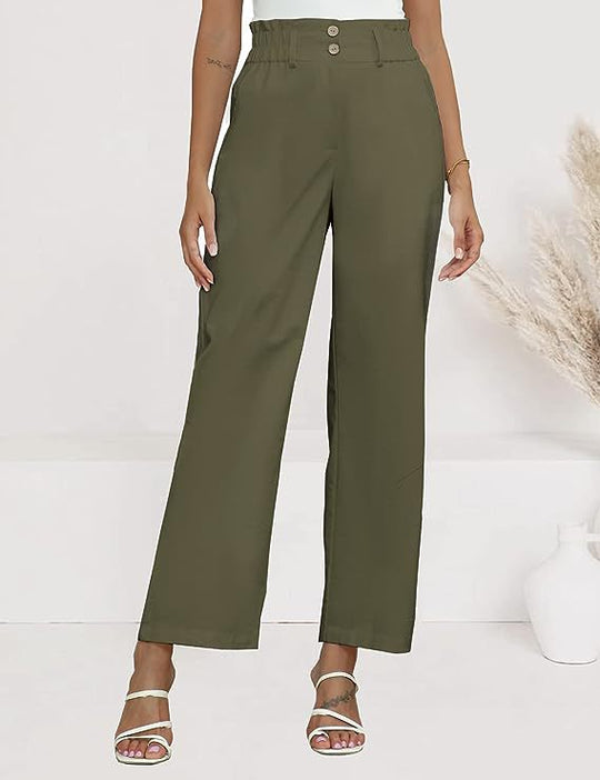 Damen Bequeme Weit geschnittene Hose mit elastischem Bund und Knopfdetails EB