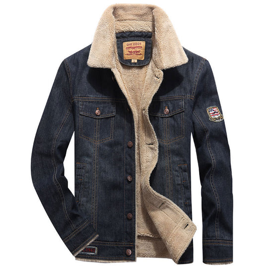 Herren Denim-Workerjacke mit wärmender Teddyfleece-Innenlage und Sherpa-Kragen EB