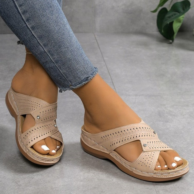 Damen Komfortable Riemchen-Sandalen mit atmungsaktiver Oberflächenstruktur EB