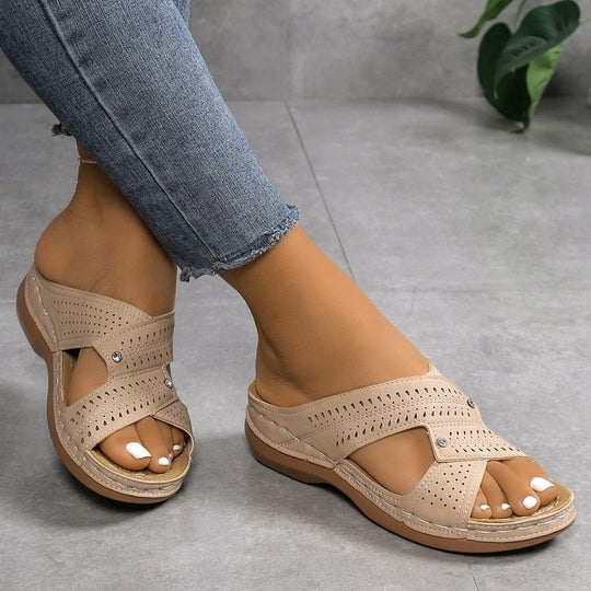 Damen Komfortable Riemchen-Sandalen mit atmungsaktiver Oberflächenstruktur EB