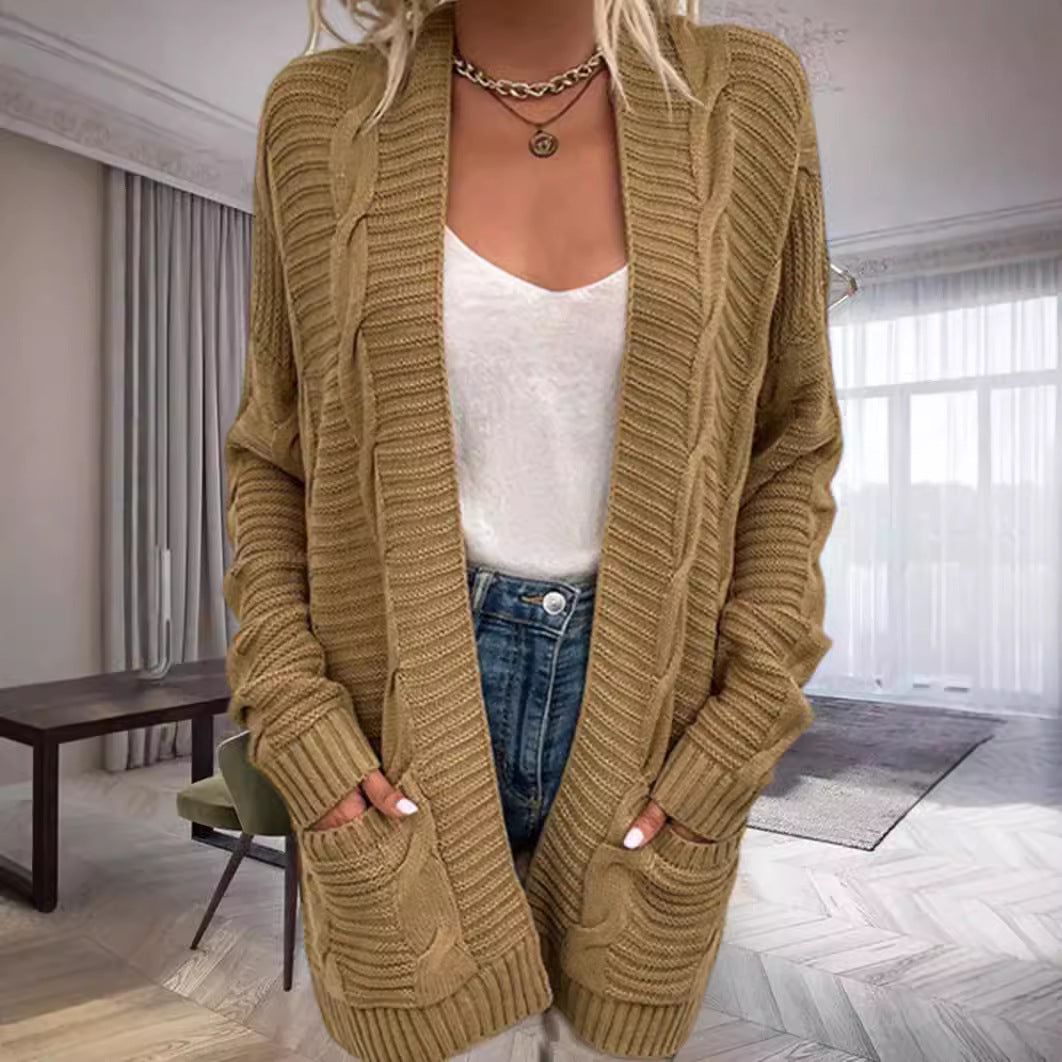 Damen Grobstrickcardigan mit seitlichen Taschen und feinem Muster EB