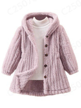 Damen Kuschelige Teddyjacke mit Kapuze und Knopfverschluss EB