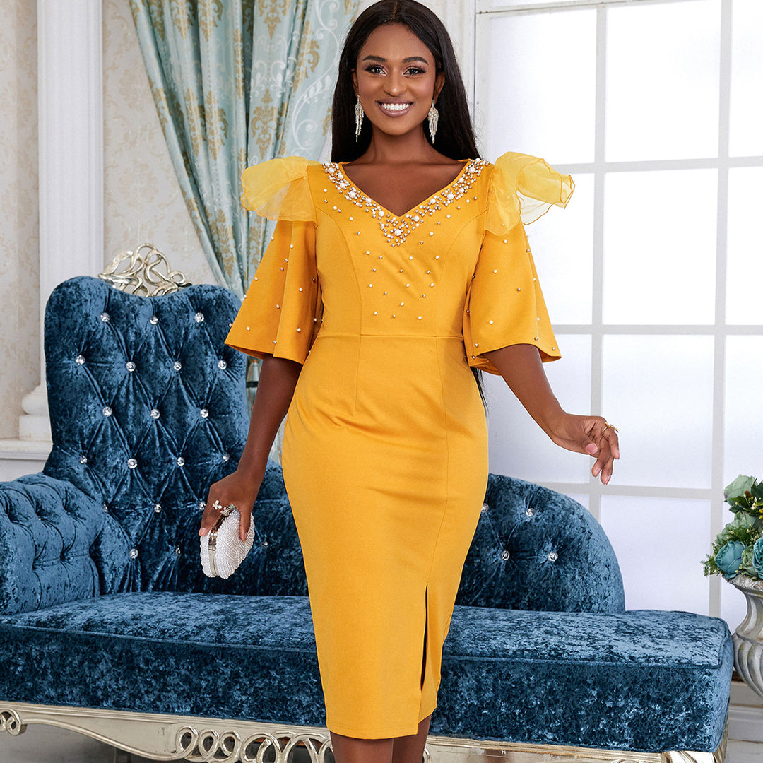 Damen Elegantes Cocktailkleid mit funkelnden Applikationen EB