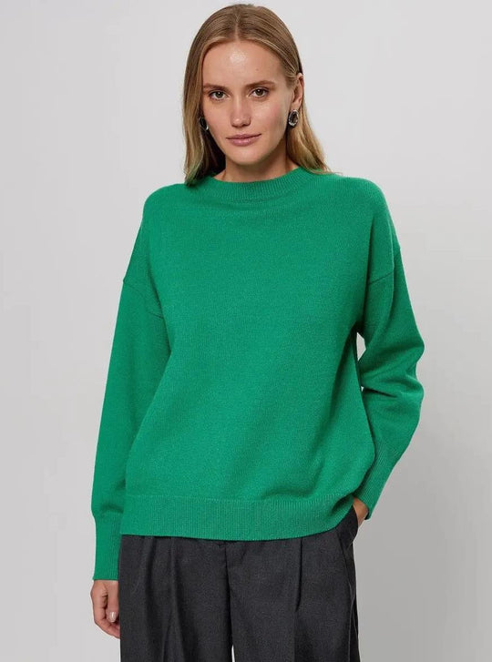 Damen Bequemer und eleganter Strickpullover mit überschnittenen Schultern und Rippenbündchen EB
