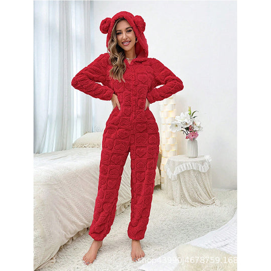 Damen Gemütlicher Fleece-Overall mit Kapuze EB