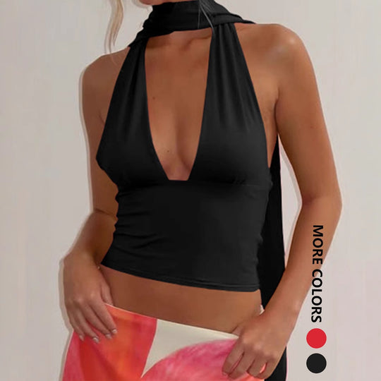 Damen asymmetrisches Top mit variablem Krawattendetail EB