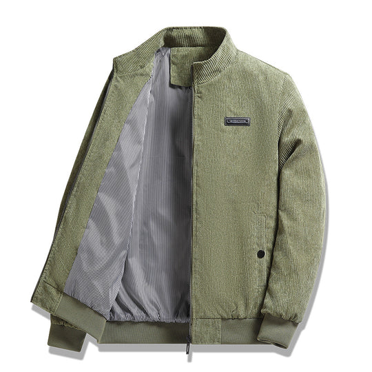 Herren nan feiner Cordblouson mit Stehkragen, gestreiftem Innenfutter und verdeckten Druckknopftaschen EB