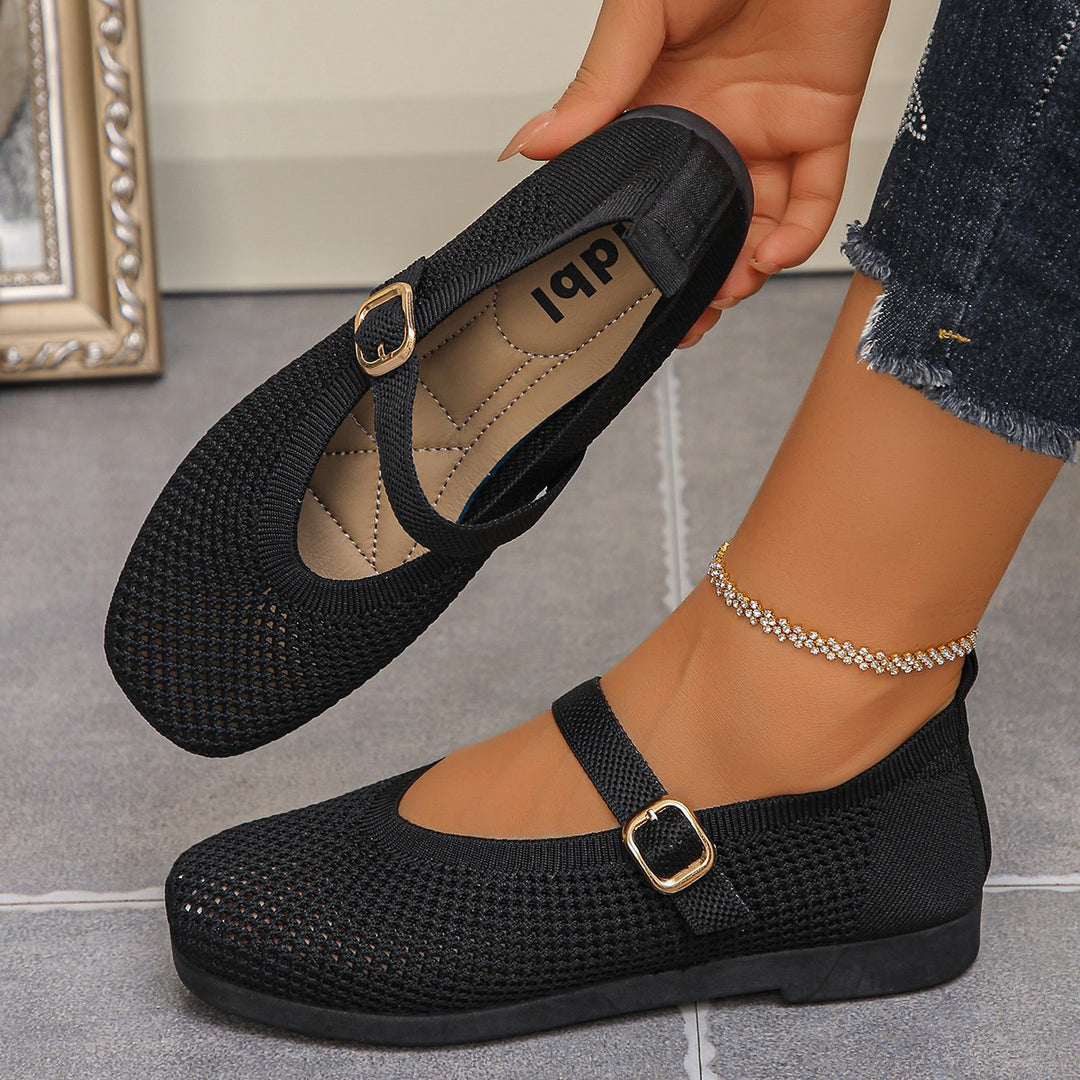 Damen bequeme Ballerinas mit modischem Lochdesign und dekorativem Riemchen EB