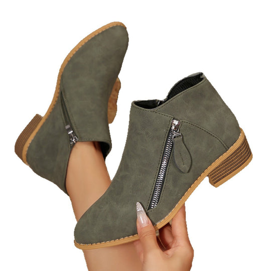 Damen Modische Stiefeletten mit seitlichem Reißverschluss und bequemem Blockabsatz EB