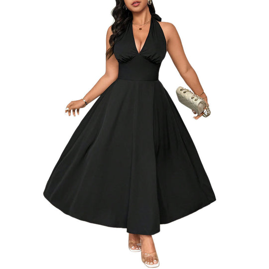 Damen elegantes etwas schwingendes Abendkleid mit tiefem V-Ausschnitt EB