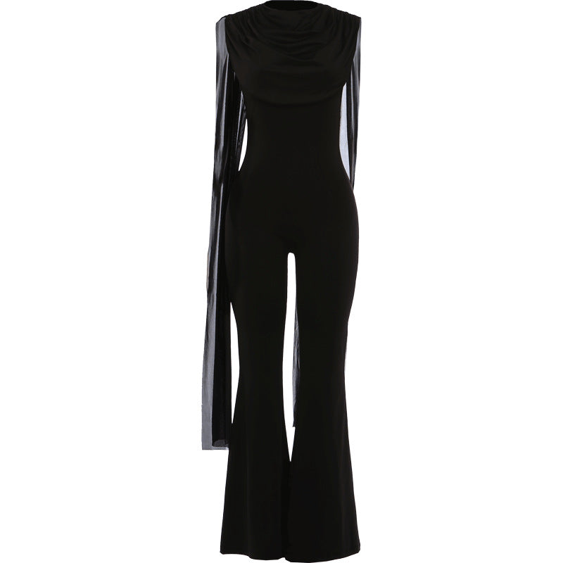 Damen Eleganter Jumpsuit mit Drapierung und weiter Beinführung EB