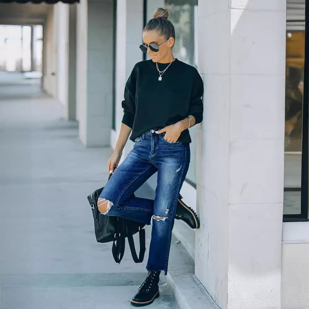 Damen Ripped High-Waist Jeans im trendigen Vintage-Stil EB