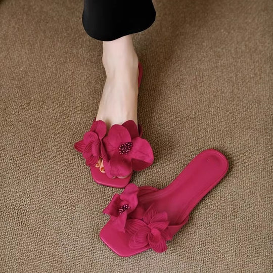 Damen elegante Slipper mit floralen Details und Strassverzierungen EB