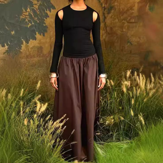 Damen Elegantes Maxikleid mit Off-Shoulder-Ärmeln EB