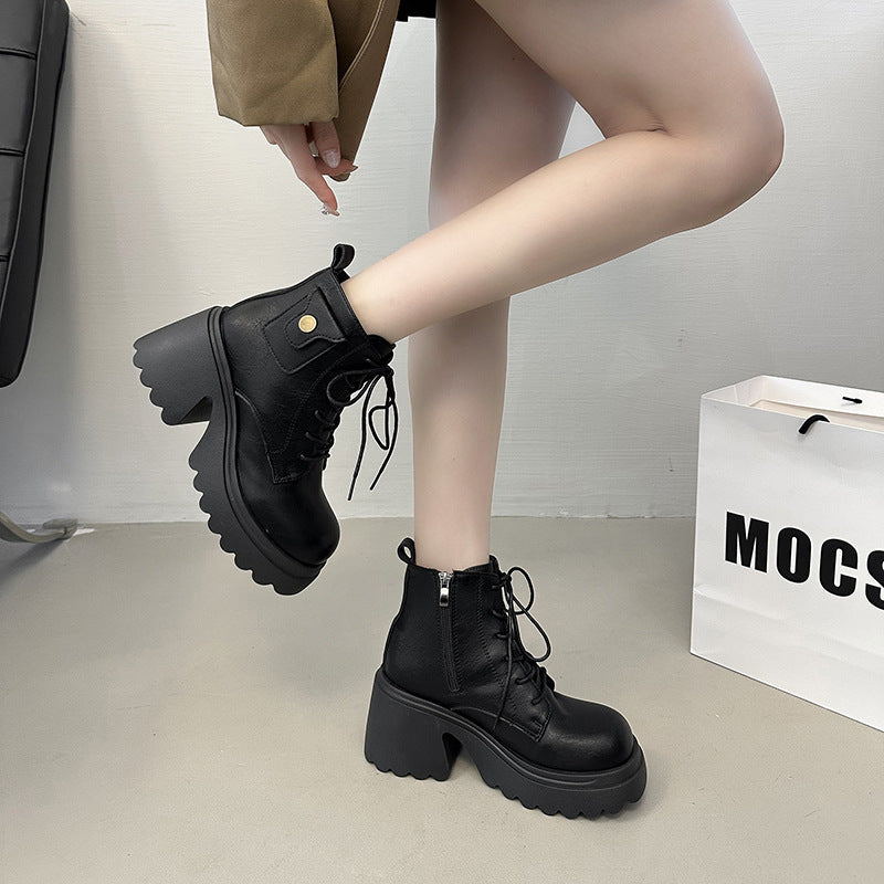 Damen Chunky Stiefel mit hohem Absatz und seitlichem Reißverschluss EB