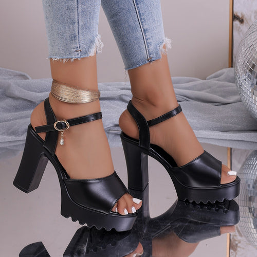 Damen Hochhackige Sandalen mit eleganter Schnallen-Applikation und komfortablem Fußbett EB