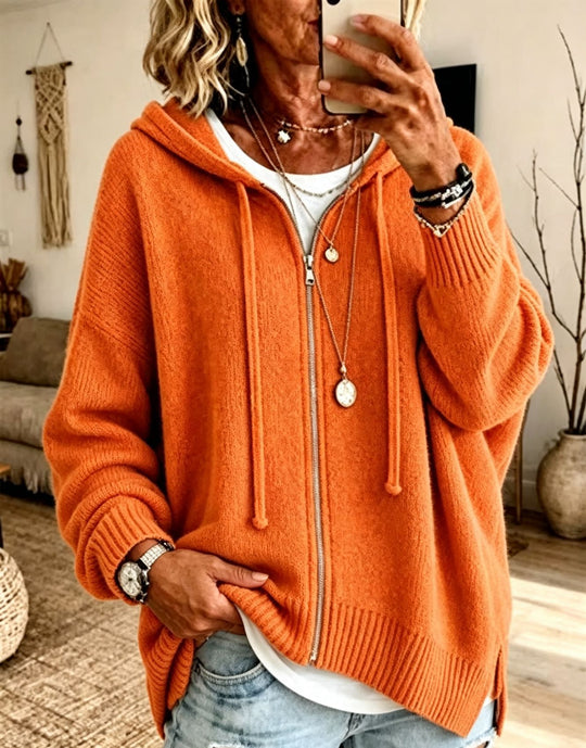 Damen Oversize Kapuzen-Zip-Cardigan aus weichem Feinstrick EB