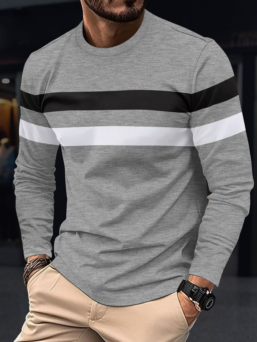 Herren modisches Langarmshirt mit sportlichen Streifen EB