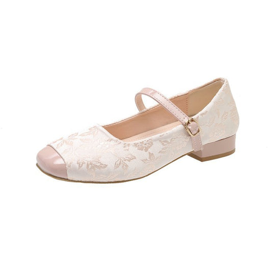 Damen Ballerinas mit zierlichem Riemen und floralem Design EB