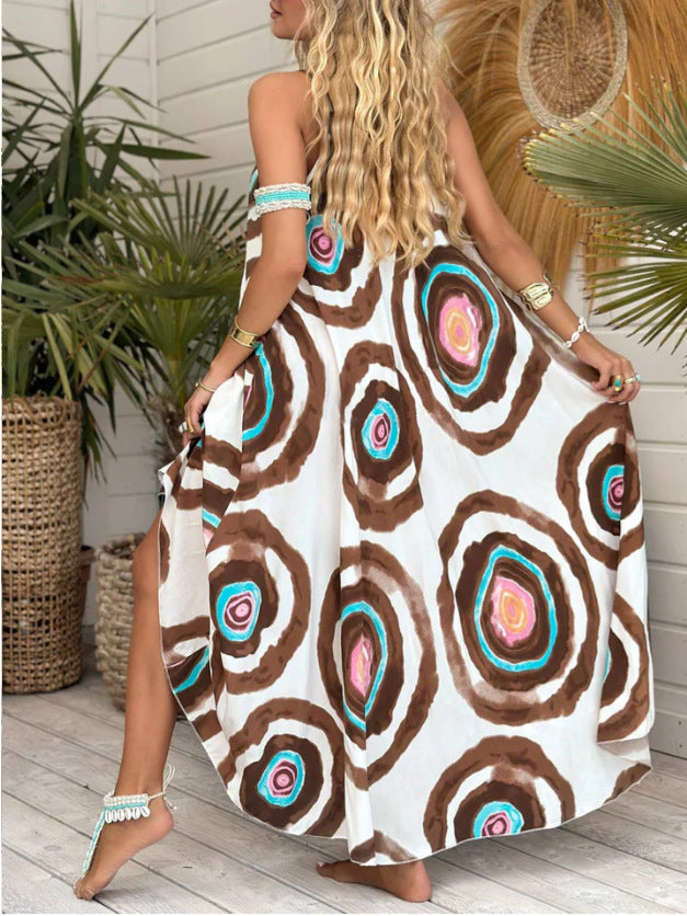 Damen Langkleid mit modernem Kreismuster und luftigem Schnitt EB