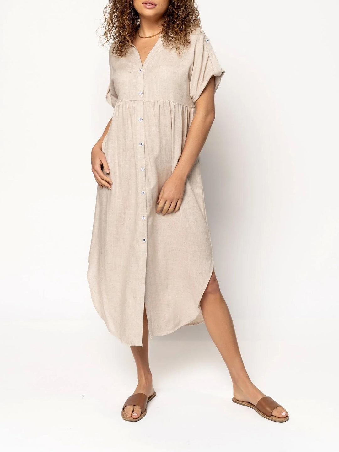 Damen Hemdkleid mit bodenlangem Schnitt und Knopfdetails EB