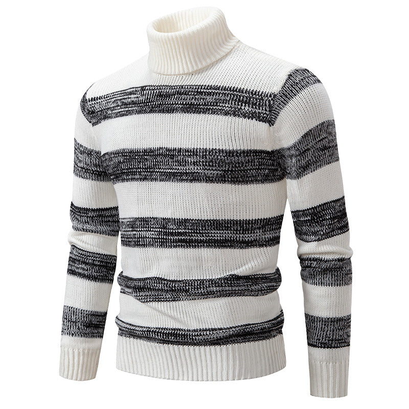 Herren hochwertiger Rollkragenpullover mit auffälligem Streifenmuster EB