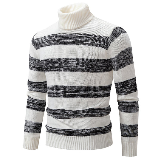 Herren hochwertiger Rollkragenpullover mit auffälligem Streifenmuster EB