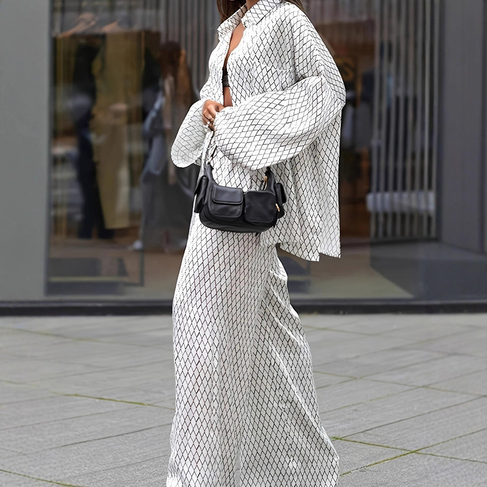 Damen Blusenset mit modernem geometrischem Muster und lässigem Schnitt EB