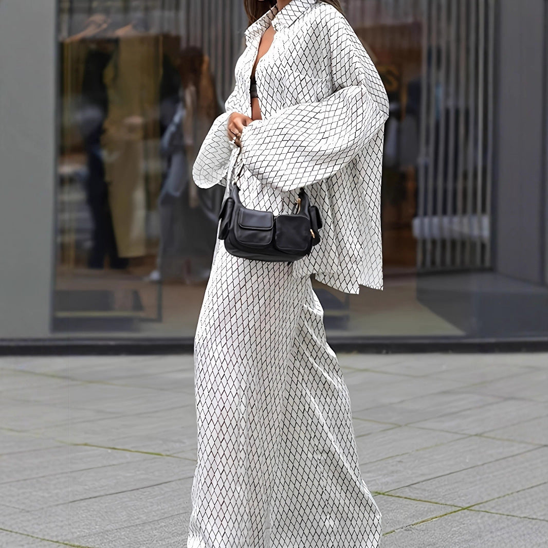 Damen Blusenset mit modernem geometrischem Muster und lässigem Schnitt EB