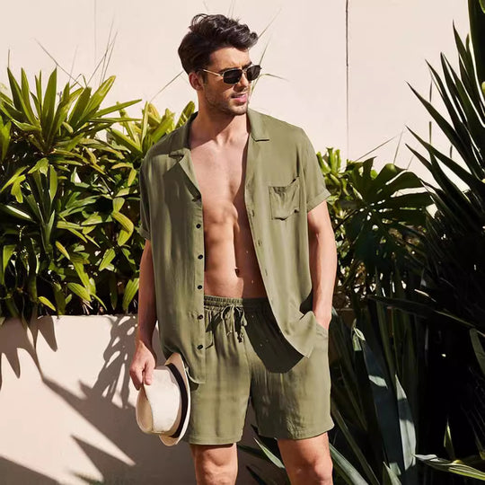 Herren Lässiges Kurzarm-Hemd und Shorts Set EB
