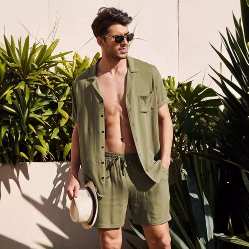 Herren Lässiges Kurzarm-Hemd und Shorts Set EB
