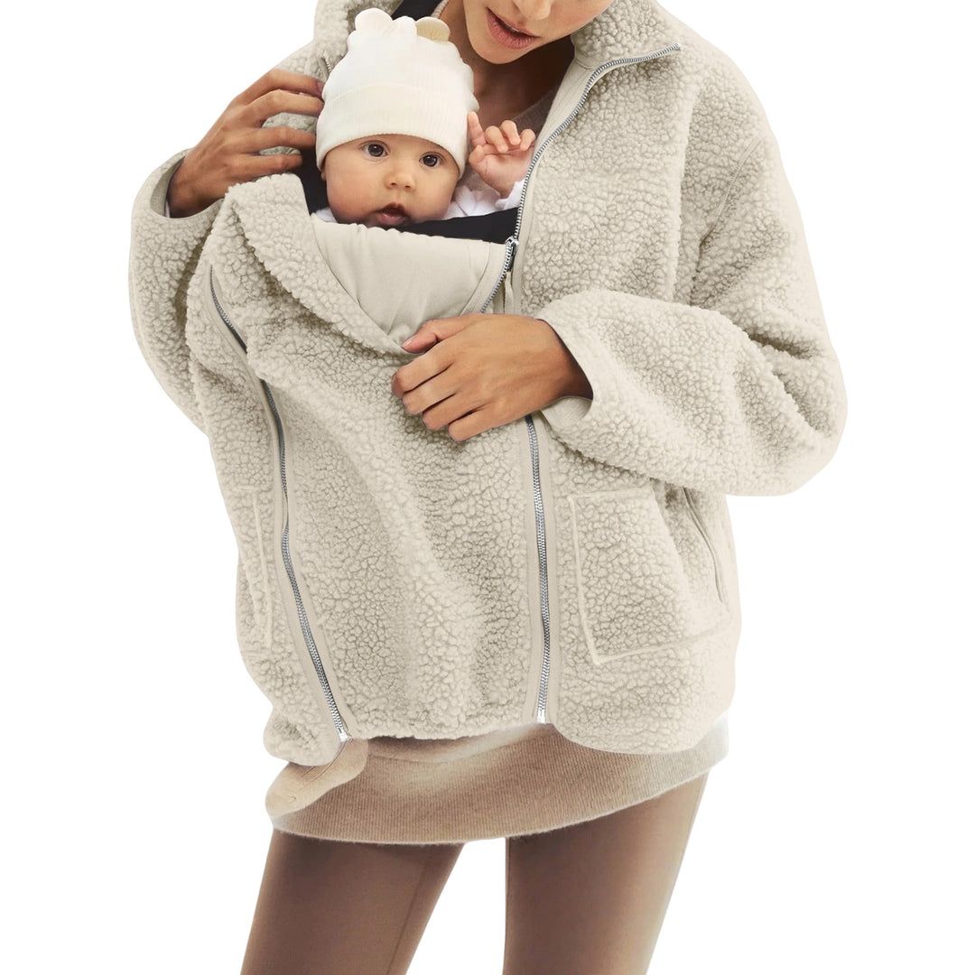 Damen nan oversized Teddyfleece Jacke mit Stehkragen und durchgehendem Reißverschluss EB