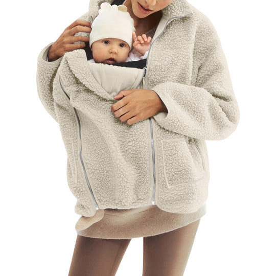 Damen nan oversized Teddyfleece Jacke mit Stehkragen und durchgehendem Reißverschluss EB