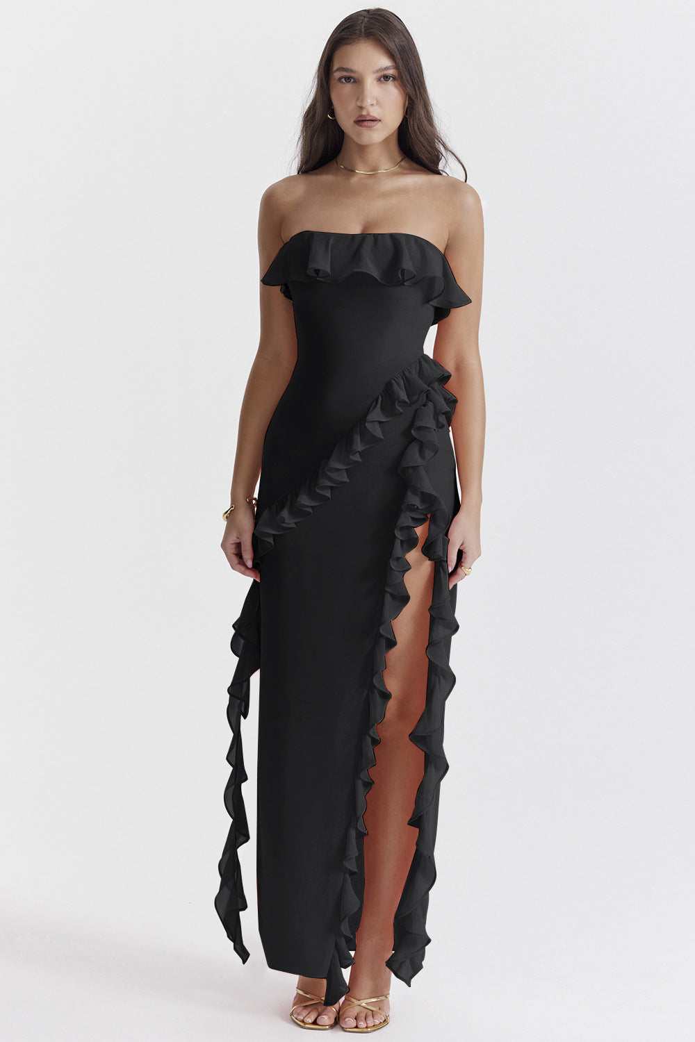 Damen Abendkleid im eleganten Rüschenstil EB