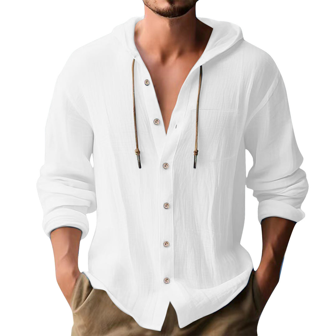 Herren lässiges Kapuzenshirt mit Knopfleiste und praktischen Taschen EB
