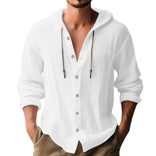 Herren lässiges Kapuzenshirt mit Knopfleiste und praktischen Taschen EB