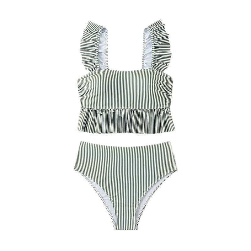 Damen Bikini-Set mit Rüschendetails und hoch tailliertem Slip EB