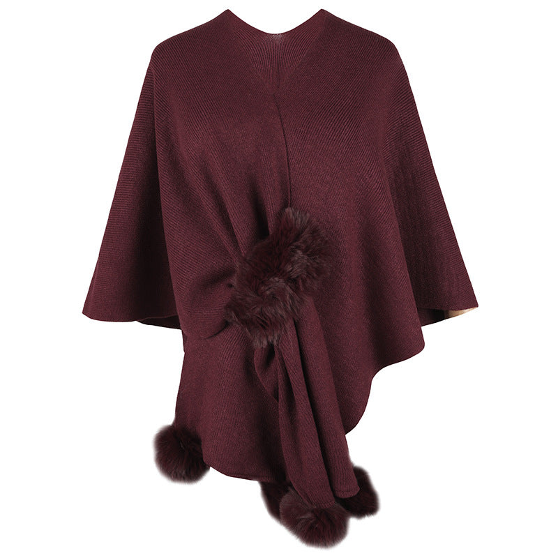 Damen eleganter Poncho mit luxuriösem Kunstfellbesatz EB