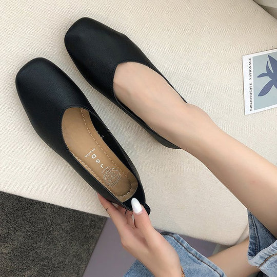 Damen elegante Ballerinas mit quadratischer Spitze und komfortablem Blockabsatz EB