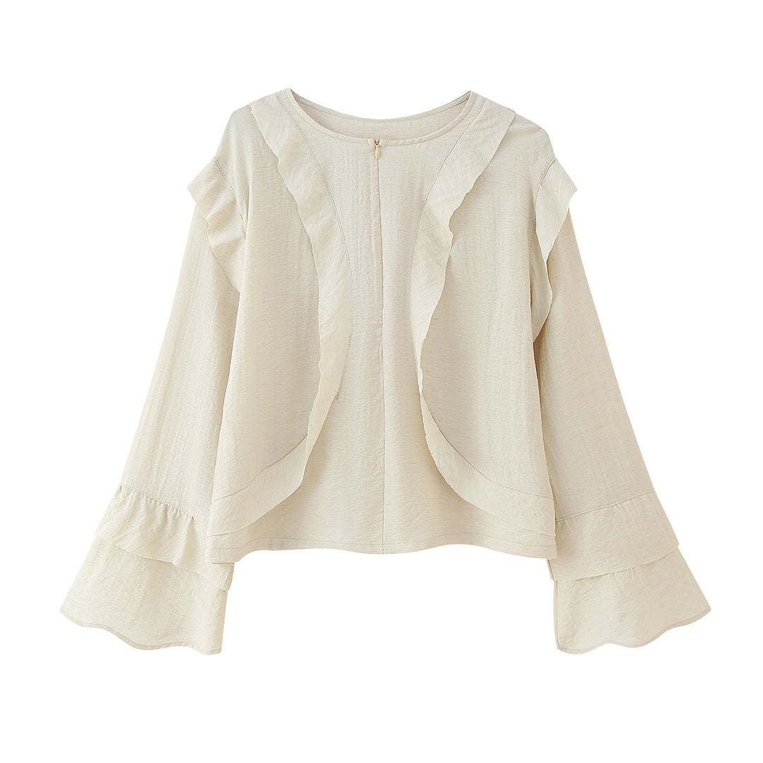 Damen Blusenshirt mit voluminösen Rüschenärmel und elegantem Rückenreißverschluss EB