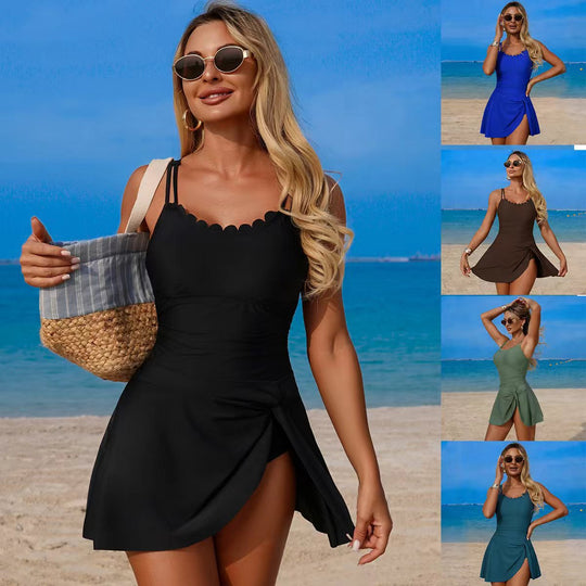 Damen Schwimmanzug mit modischem Cut-Out und asymmetrischem Rock EB