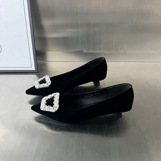 Damen Samt Ballerinas mit glamourösem Schmuckdetail EB
